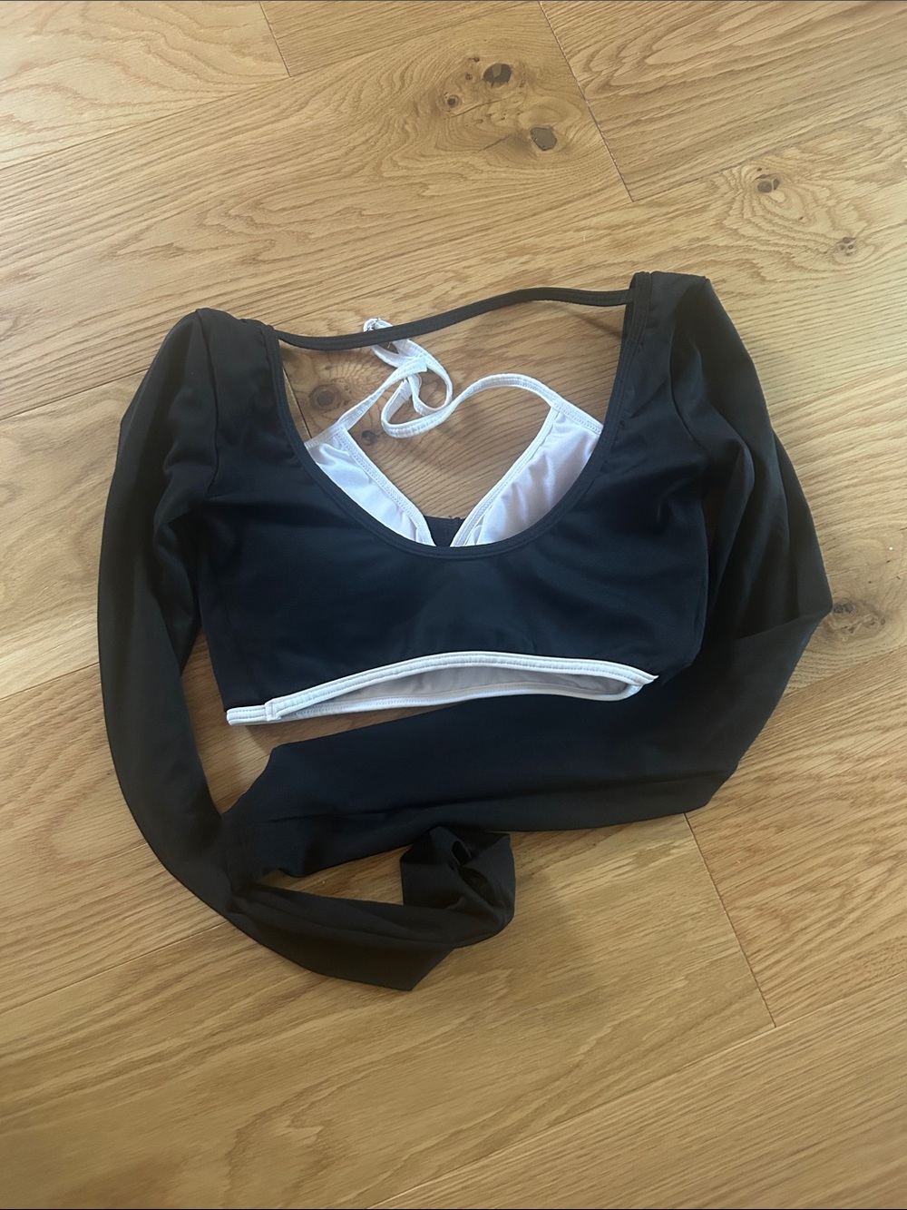 Black Long-Sleeve Top with White Trim
